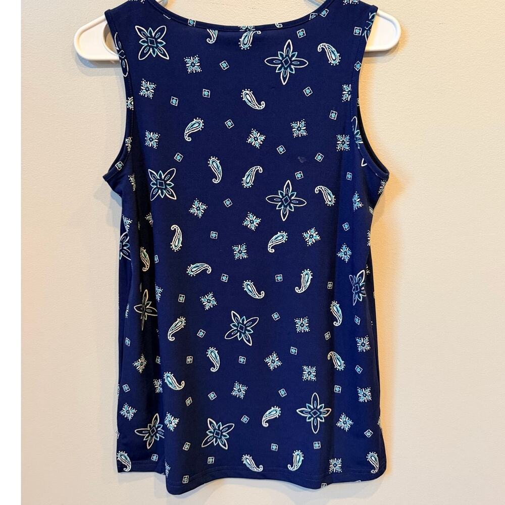 Belle by Kim Gravel Navy Paisley Knit V-Neck Tank Top Women's XXS Stretch - Picture 2 of 6